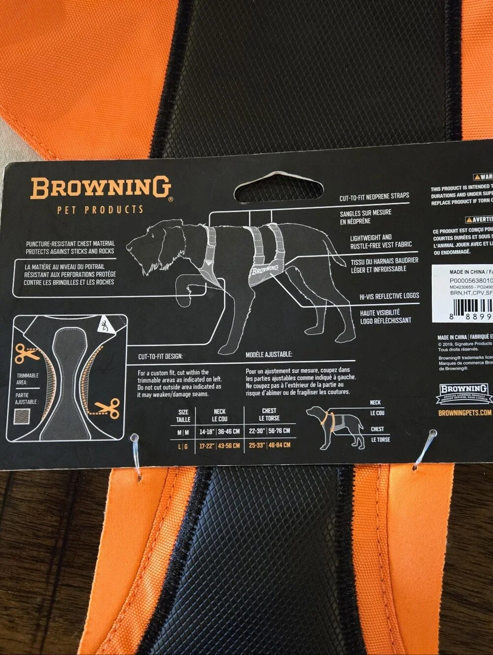 Browning Pet Products Chest Protection Vest Neoprene Reflective Orange/Black L